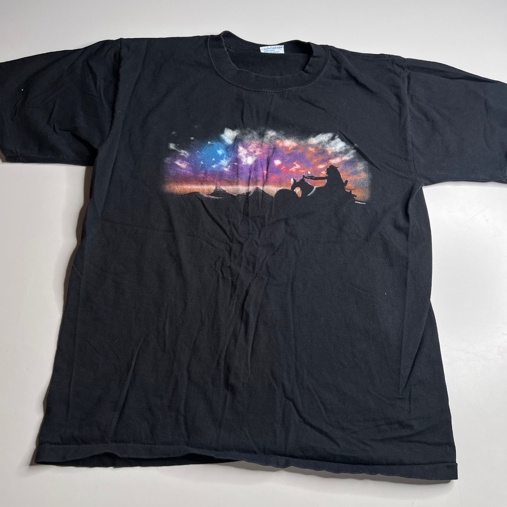 Vintage Pit Bull Leather Co T-Shirt Mens Large Black‎ Single Stitch Galaxy Horse